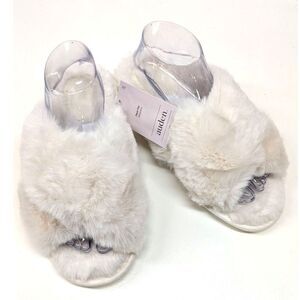Cross Band Faux Fur Slide Slippers, size 7/8